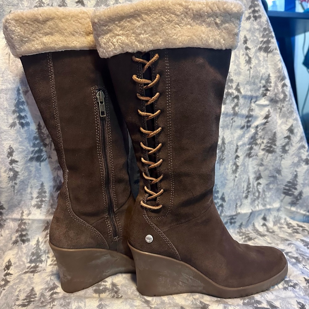 Brown Suede UGG Women's Boots with Faux Fur Lining